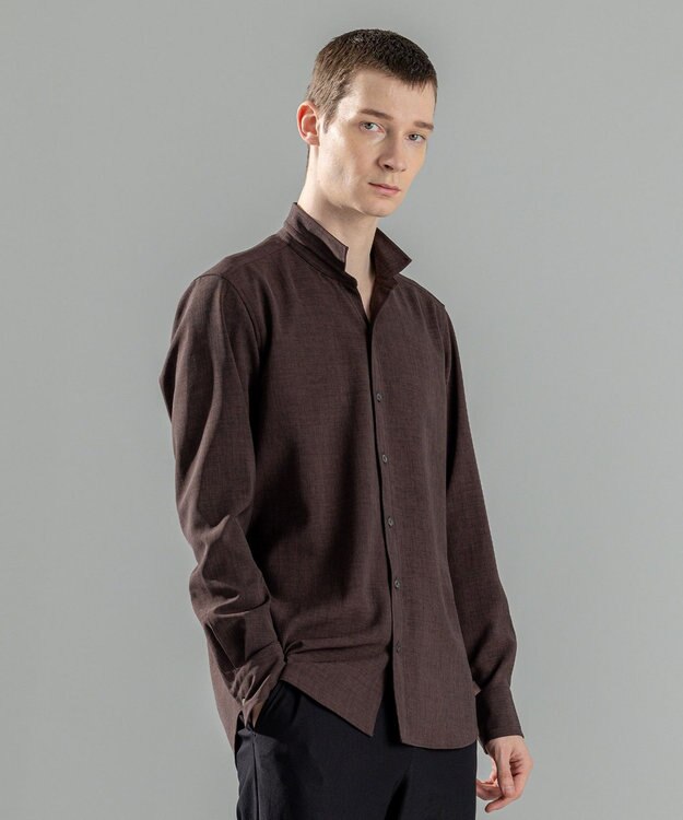 JOSEPH HOMME 新素材【シワになりにくい】テクノボイルストレッチ ウイングカラーシャツ ダークブラウン系