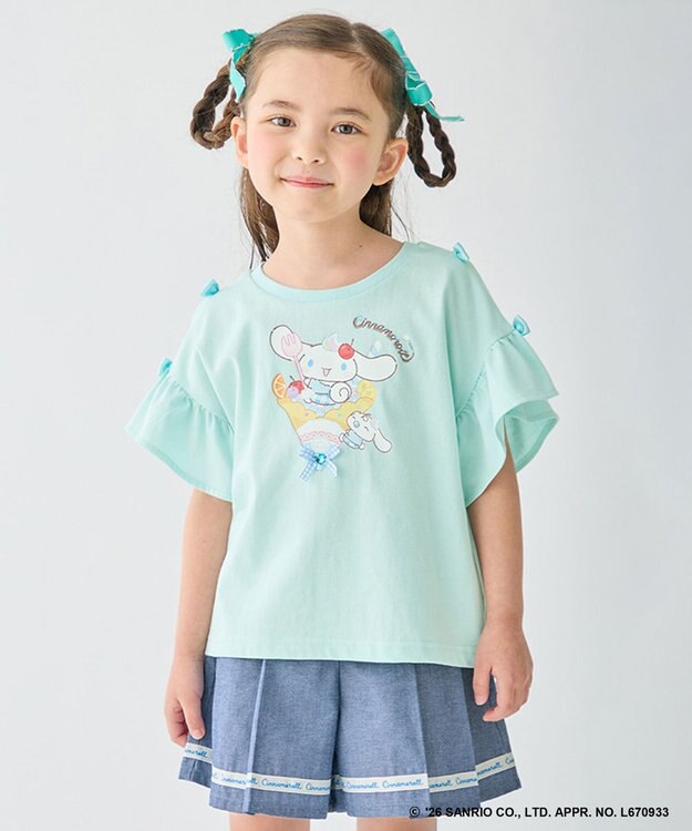 ANY KIDS 【サンリオキャラクターズ×ANY KIDS】ひんやり ファンシーフリル袖Tシャツ シナモロール×ミント