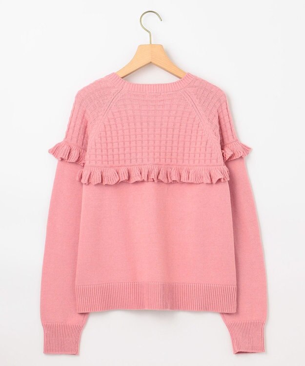 組曲 バスケット編みフリル ニット ピンク系