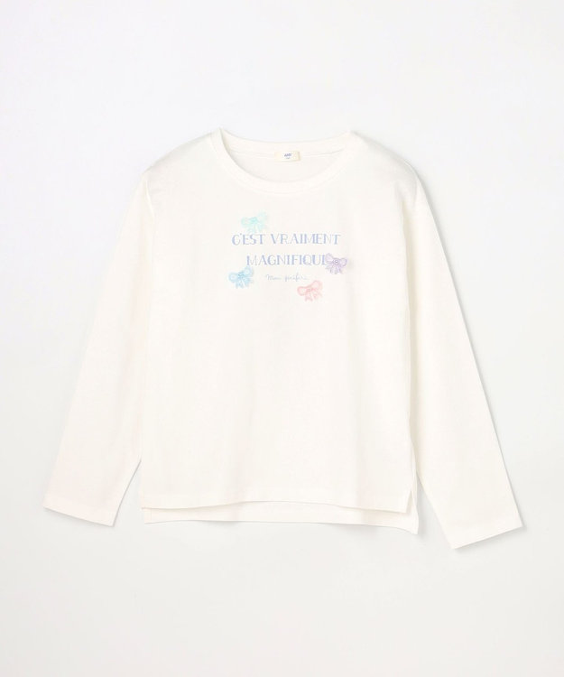 ANY KIDS 【綿100%】ロゴプリント 長袖Tシャツ オフホワイト