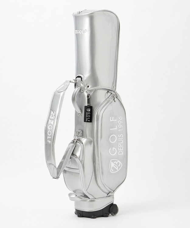 23区GOLF 【UNISEX】エレガントエナメルキャディバッグ　キャスター付きで移動もラクチン シルバー系