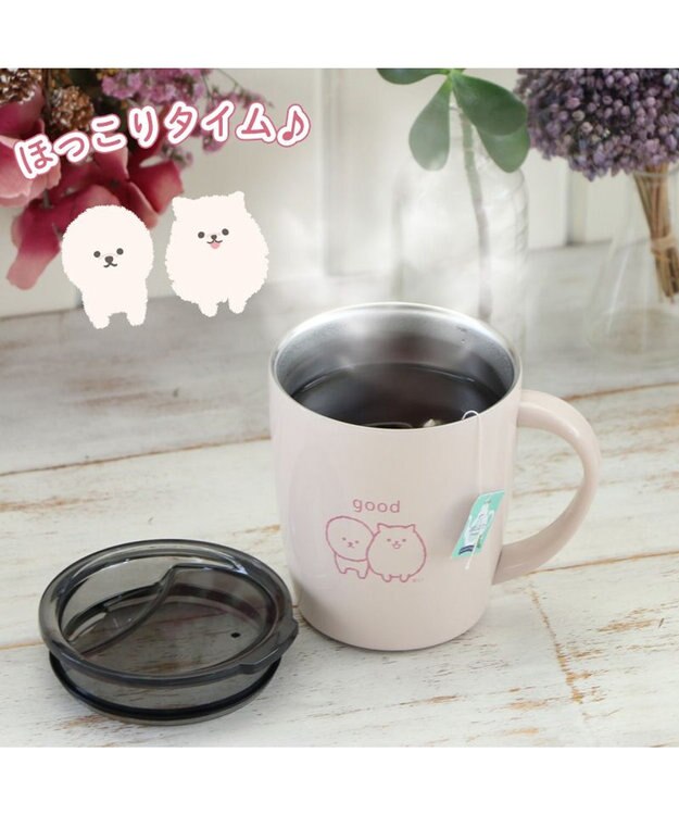 Mother garden マザーガーデン ふわんこ 蓋つき ステンレスマグカップ 380mL ピンク（淡）