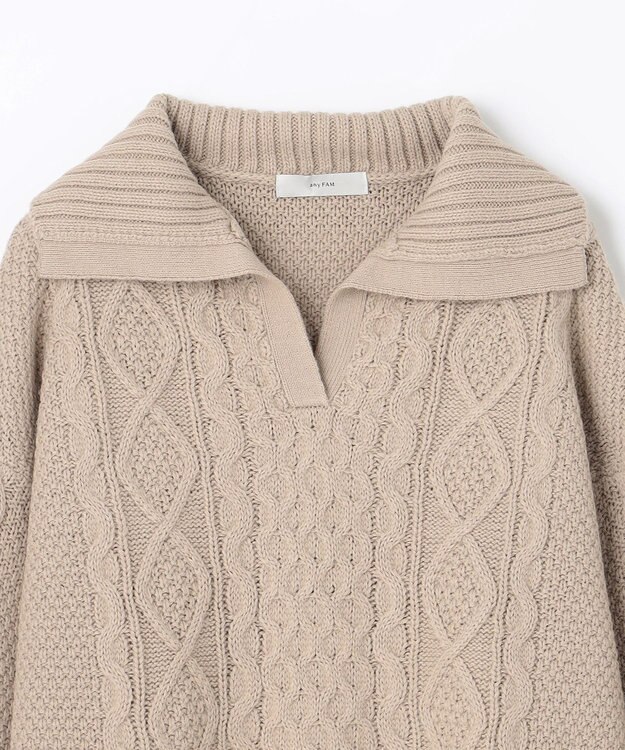 ANY 【洗濯機可】スキッパーソフトタッチアラン柄ニット ベージュ