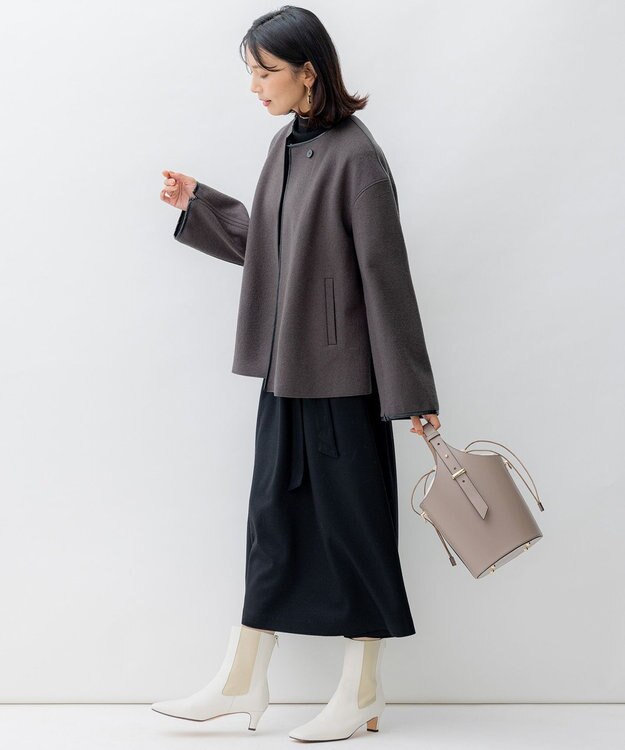 23区 L コンプレストパイル ノーカラー アウター グレー系