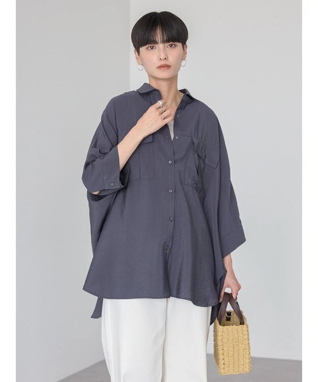 AMERICAN HOLIC 接触冷感Ｗポケットシャツチュニック Charcoal Gray