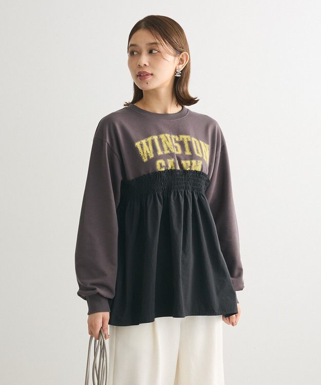 Green Parks ミニ裏毛異素材ドッキングロゴプルオーバー Charcoal Gray