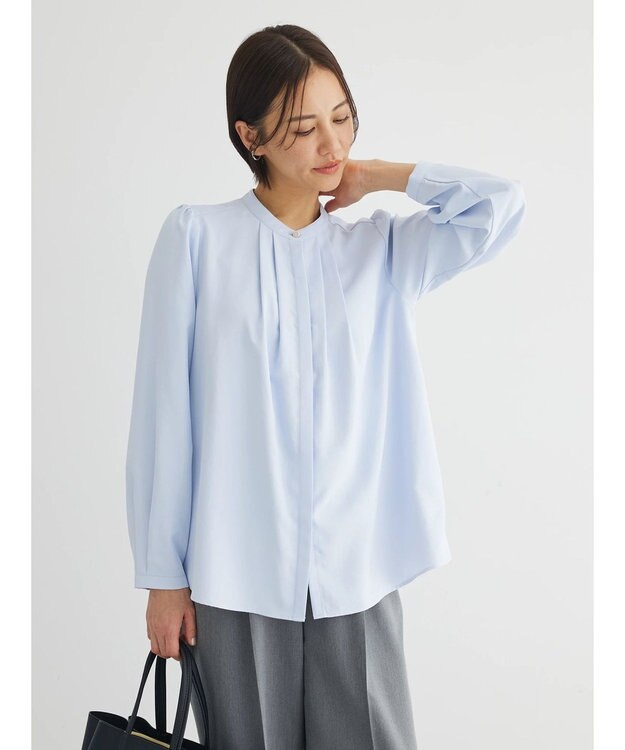 Green Parks ＢＰ　ケア楽　ポイント釦ブラウス Sax