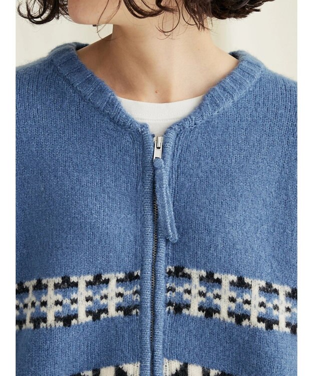 CRAFT STANDARD BOUTIQUE オルテガ柄ニットＺＩＰブルゾン Sax