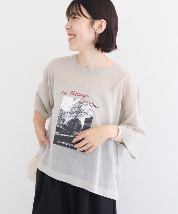 Green Parks アソートロゴ半袖シアーニットプルオーバー Gray