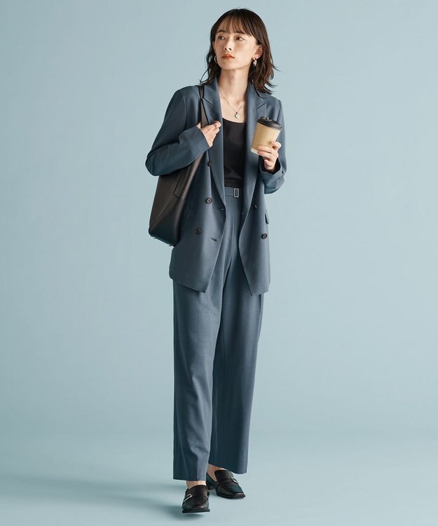 ICB 【洗える】ウール2WAYストレッチ ダブルブレストジャケット ダルブルー系