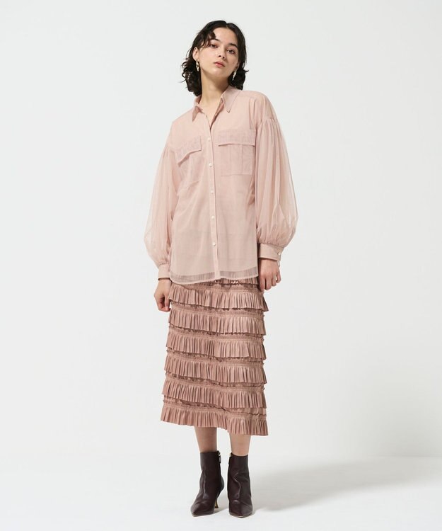 GRACE CONTINENTAL フリルタイトスカート ブラウン