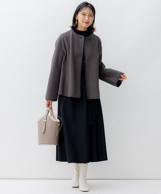 23区 コンプレストパイル ノーカラー アウター グレー系