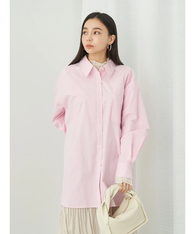 earth music&ecology ボーイズライクシャツ Stripe Pink