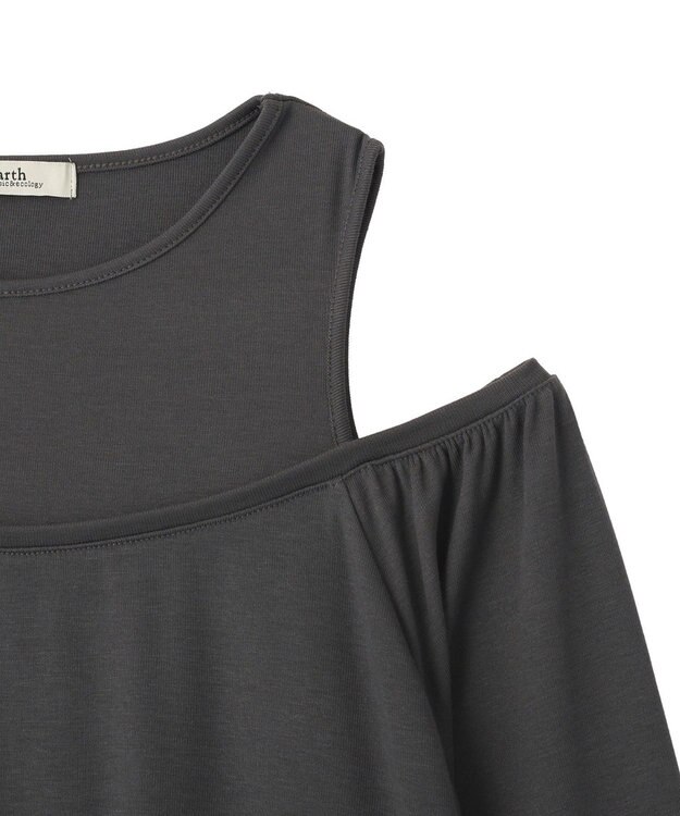 earth music&ecology マルチウェイショルダースリットトップス Charcoal Gray