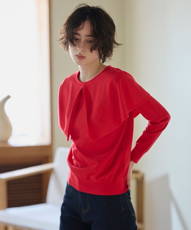 #Newans 【洗える】ケープカラープルオーバー レッド