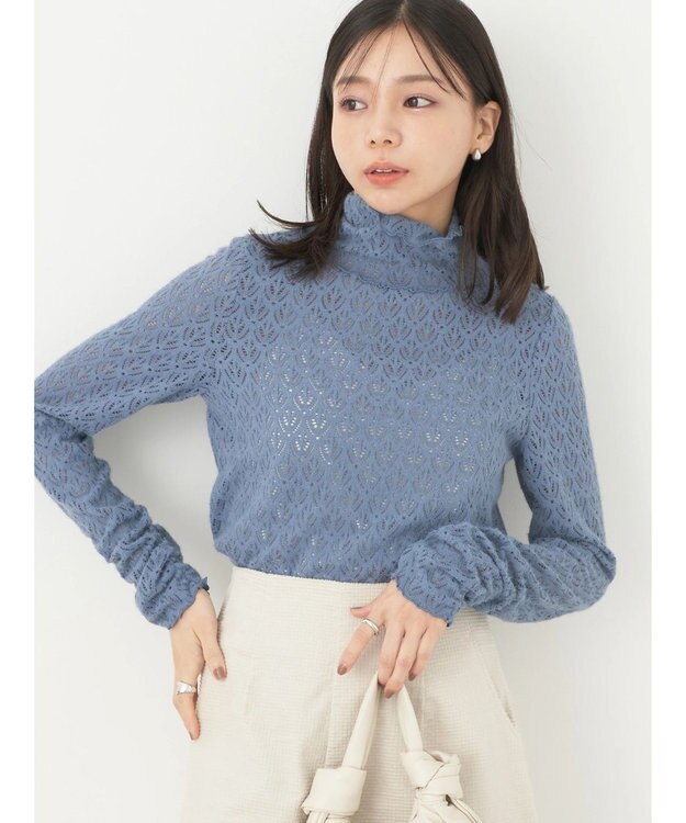 earth music&ecology 起毛レースハイネックインナー Blue
