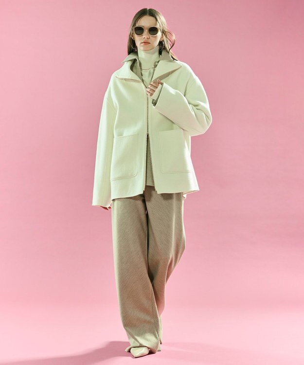 ウールスタンドカラーショートコート【BEIGE,】