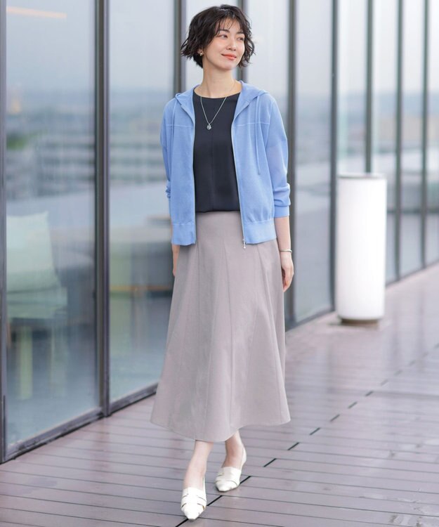 J.PRESS LADIES 【WEB限定カラーあり】SHEER LIGHT KNIT パーカー ソフトブルー系