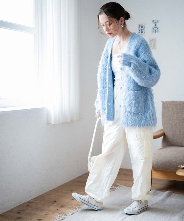 WEGO 【軽量】ブラッシュニットBIGカーディガン サックス