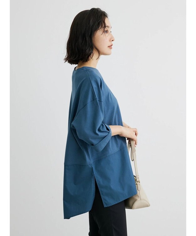 Green Parks ５分袖ドッキングバックスリットチュニック Blue