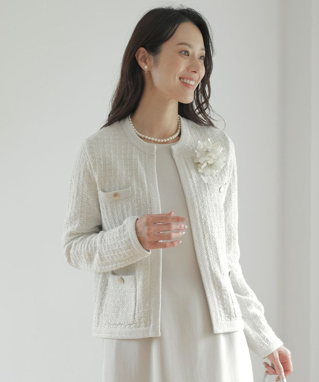 J.PRESS LADIES S TWEED ニット ジャケット ライトグレー系5