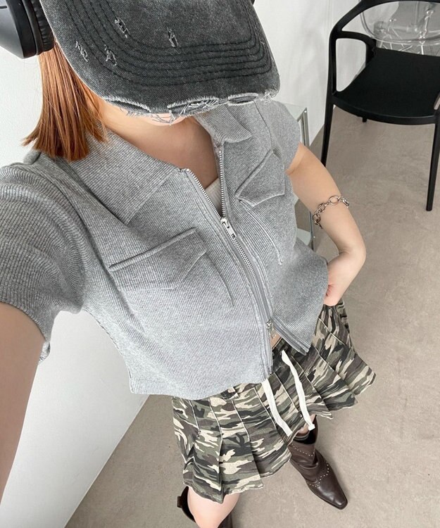 WEGO ポケットデザインWZIPトップス 杢グレー