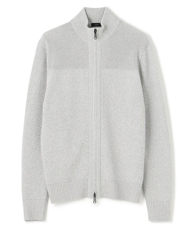 JOSEPH HOMME シルクバルキーハニカム　ジップアップニット ライトグレー系