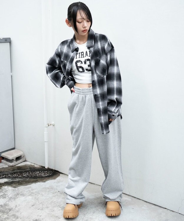 WEGO チェックBIGネルシャツ ブラック