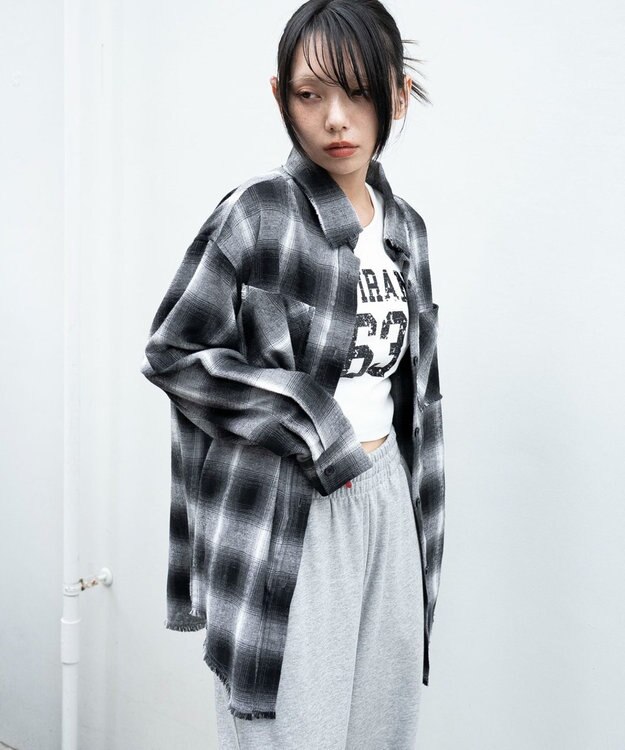 WEGO チェックBIGネルシャツ ブラック