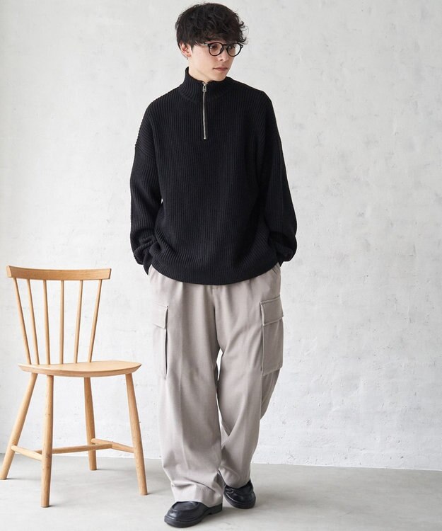 WEGO オーバーフィットハーフジッププルオーバー ブラック