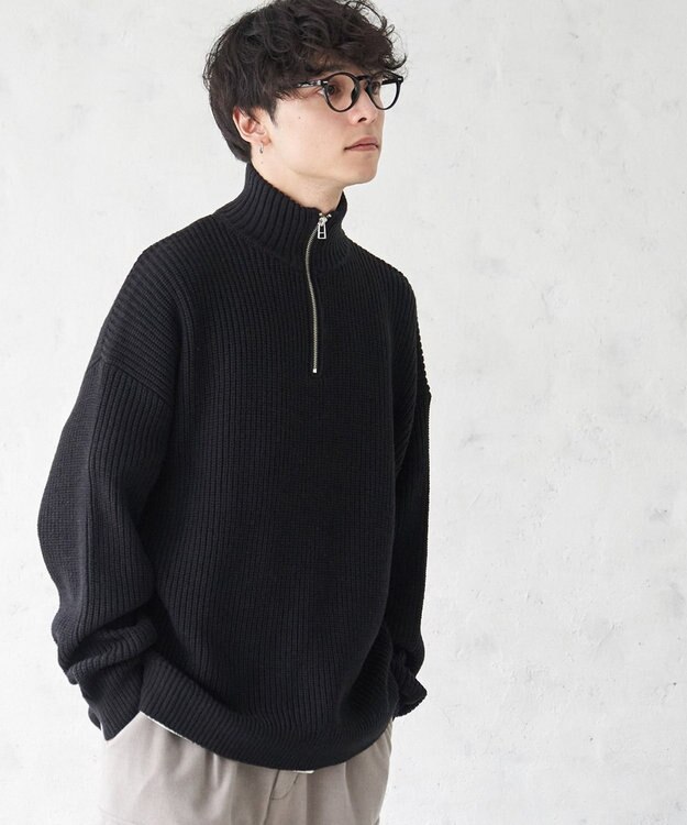 WEGO オーバーフィットハーフジッププルオーバー ブラック