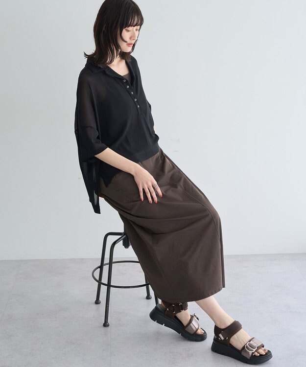 YECCA VECCA 【2点SET】シアーポロシャツ×キャミワンピース Black