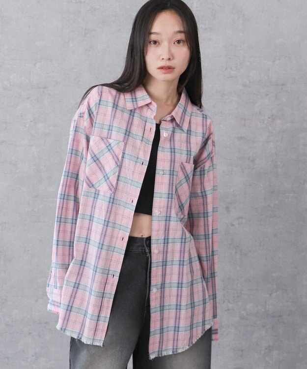 WEGO チェックBIGシャツ ピンク
