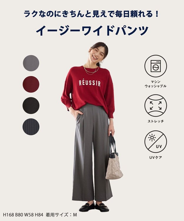 ANY 【6サイズ展開/ウエストゴム】イージーワイドパンツ グレー