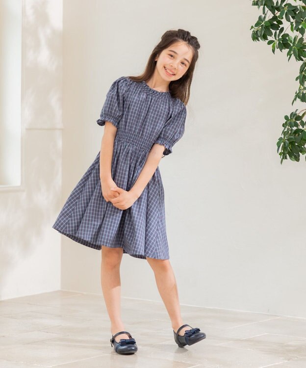 組曲 KIDS 【110-140㎝】チェック ワンピース ブルーグレー系3