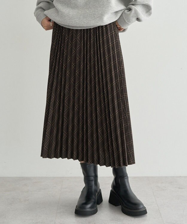 earth music&ecology プリーツミディスカート Check Brown