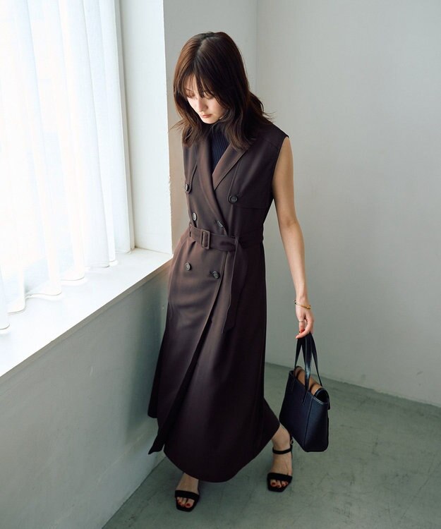 YECCA VECCA 【UVカット/接触冷感】トレンチジレワンピース Brown