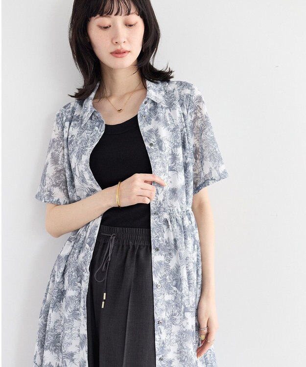 YECCA VECCA サファリ柄フレアシャツワンピース Off White