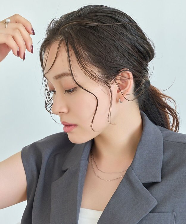 Phoebe 【金属アレルギー対応】ワンタッチビジューフープミニピアス　シルバー/サージカルステンレス シルバー