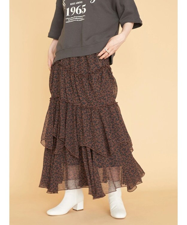 AMERICAN HOLIC 丈違いティアードフリルギャザースカート Brown