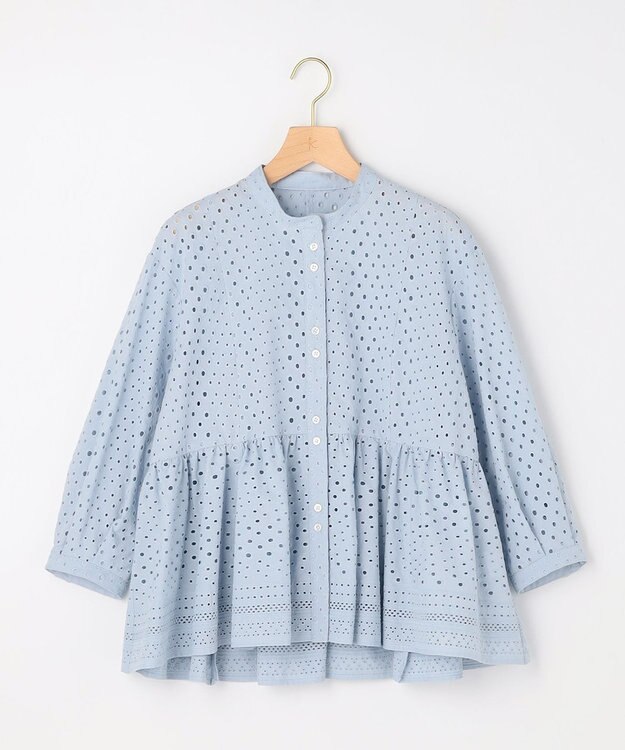 組曲 【先行予約】エンブロイダリーレーススタンドネック ブラウス クラウディブルー系