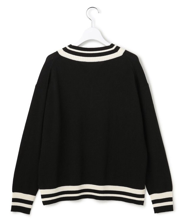 ICB ハイゲージソフトウール チルデンVネックプルオーバー ブラック×オフホワイト系