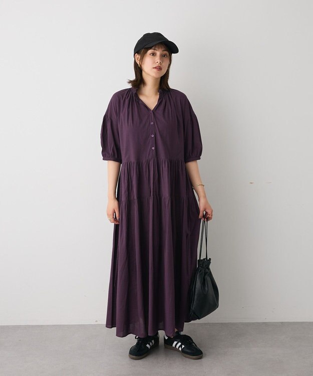 CRAFT STANDARD BOUTIQUE インド綿ティアードマキシワンピース Purple