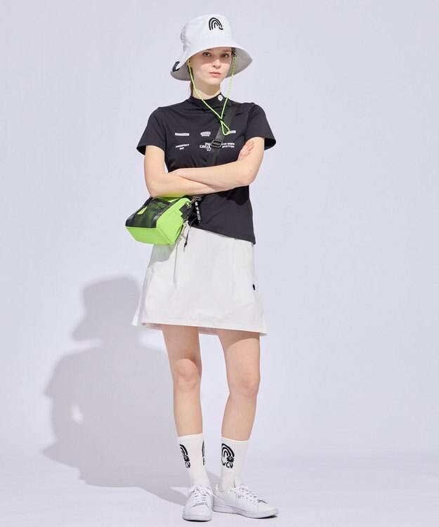 PW CIRCULUS 【WOMEN】メッシュコンビ モックネック  ゴルフウェア レディース ブラック系