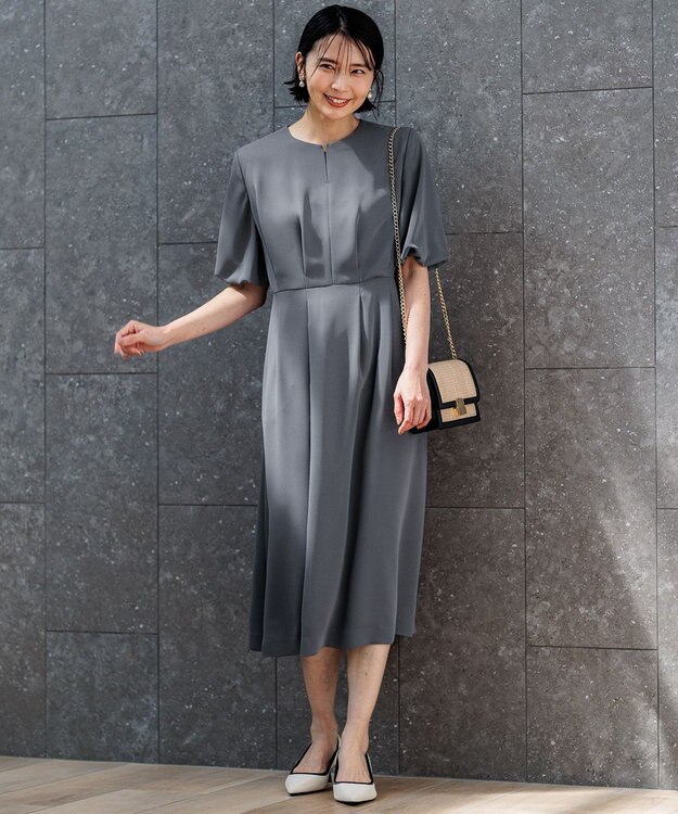 23区 エフォートレスダブルクロスバルーンスリーブワンピース大きいサイズ46 洗える】エフォートレスダブルクロス バルーンスリーブ ワンピース