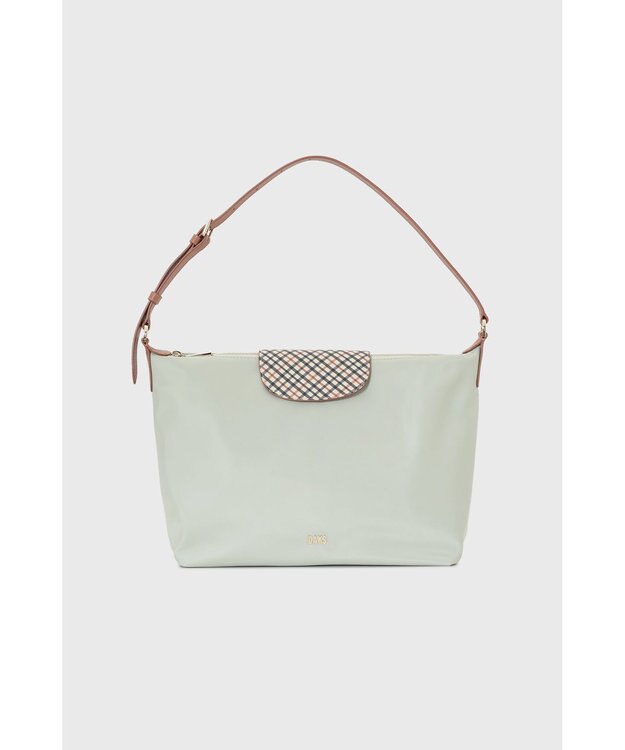 DAKS ナイロン×牛革 ハウスチェック ショルダーバッグ シーグラス