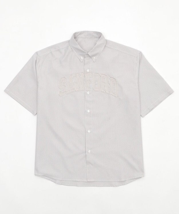WEGO 【ユニセックス着用ITEM】オックスフォードダメージアップリケシャツ（SS） グレーストライプ
