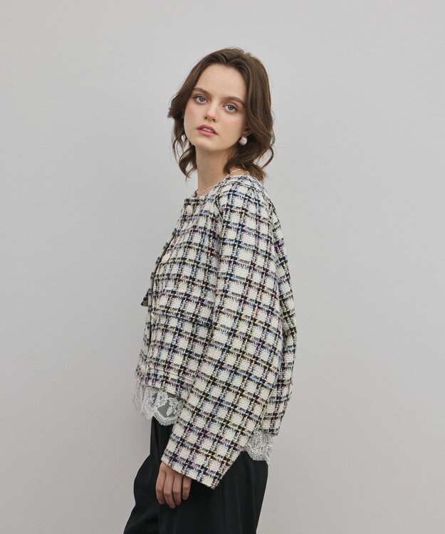 GRACE CONTINENTAL レースヘムツイードジャケット ブラック