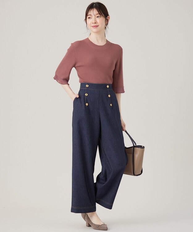 ANY SIS 【洗える】シアーディテール ニット スモーキーピンク