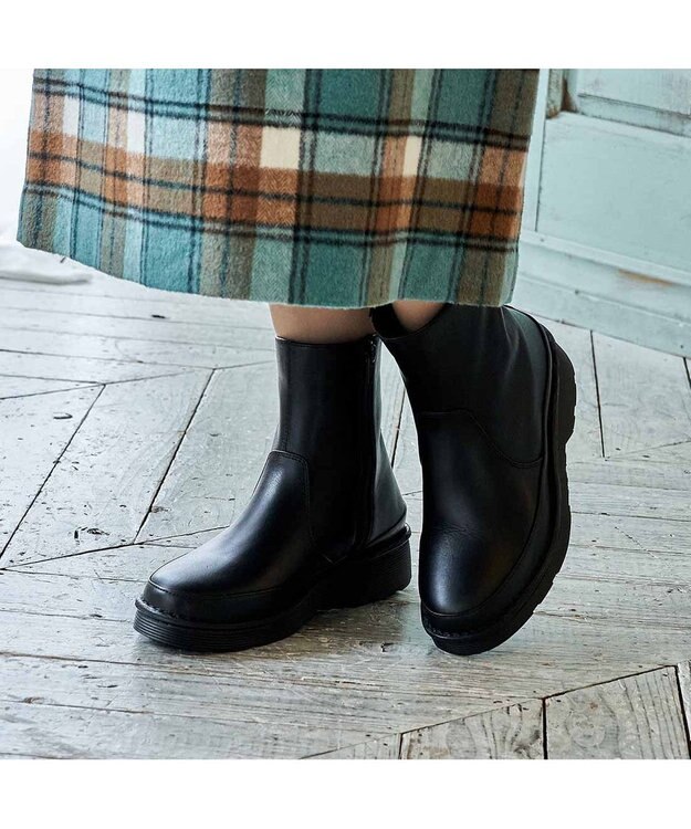 ing <ing>【WEB限定】ボリュームソールラウンドショートブーツ ブラック